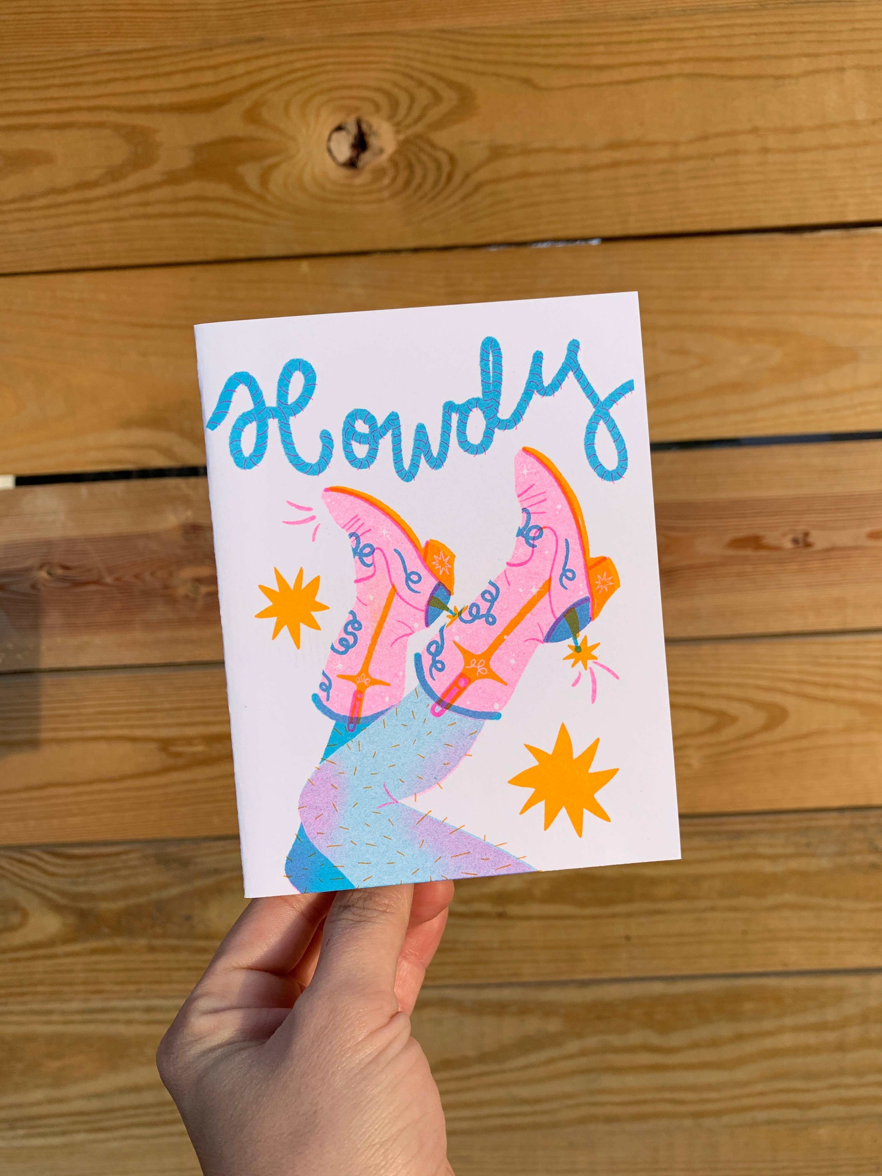 Howdy Cowgirl Risograph A2 Greeting Card