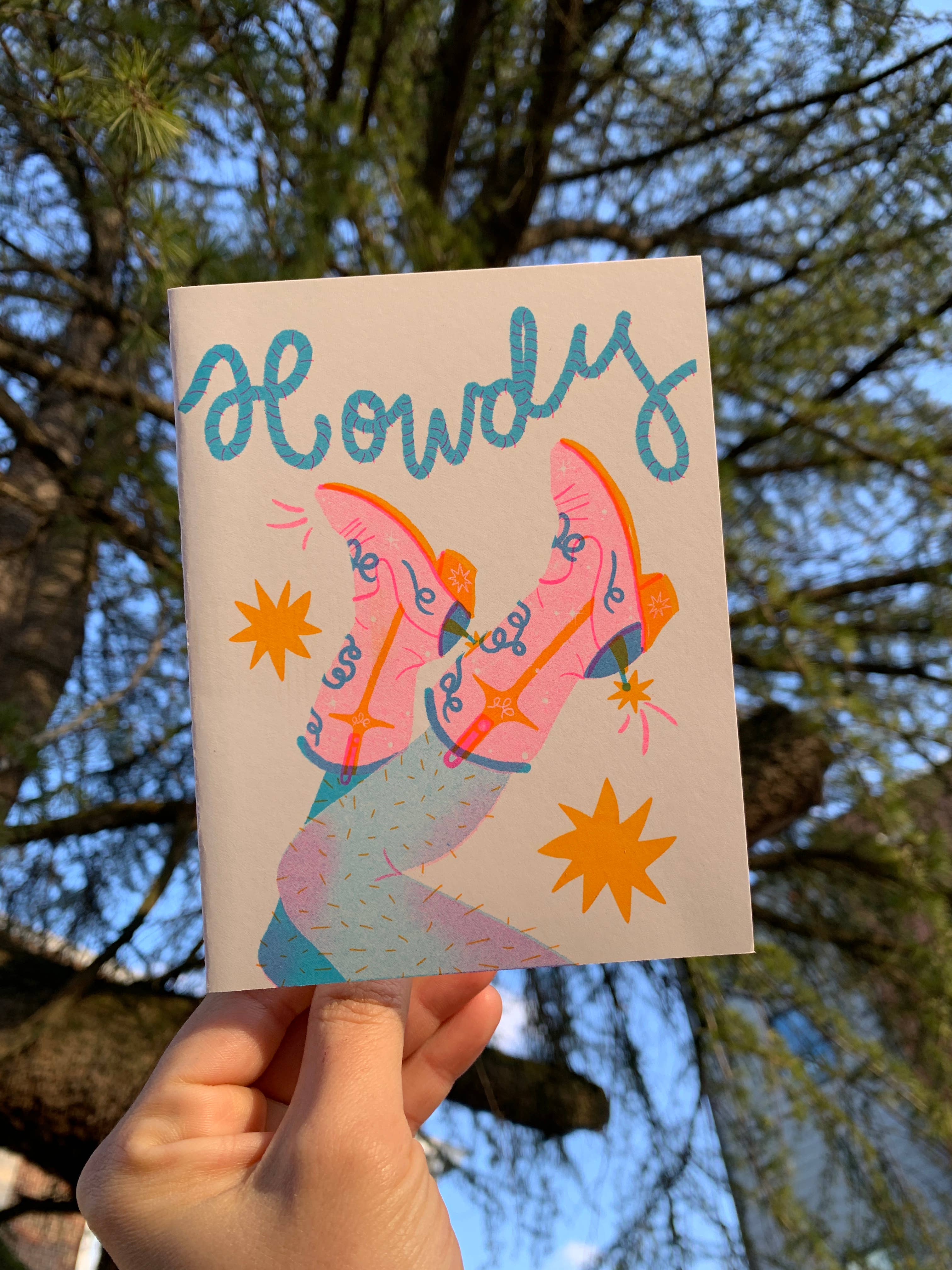 Howdy Cowgirl Risograph A2 Greeting Card