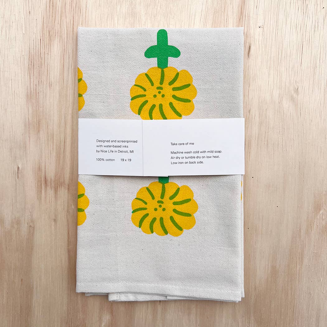 Happy flower tea towel