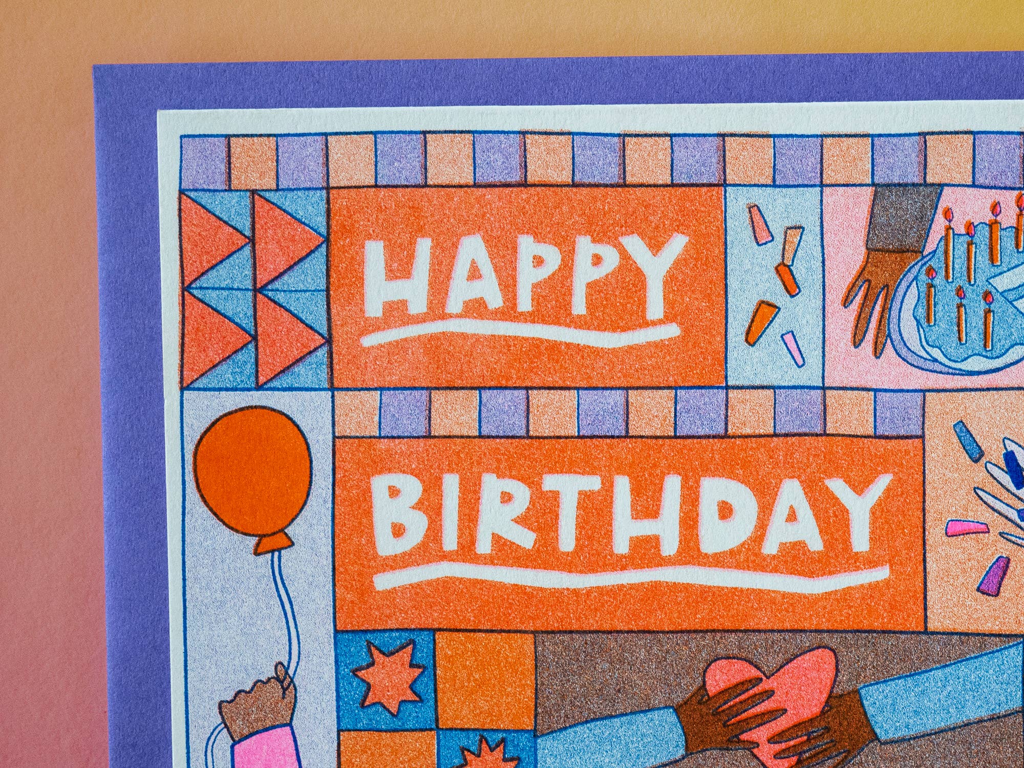 Happy Birthday quilt hands - Risograph Greeting Card