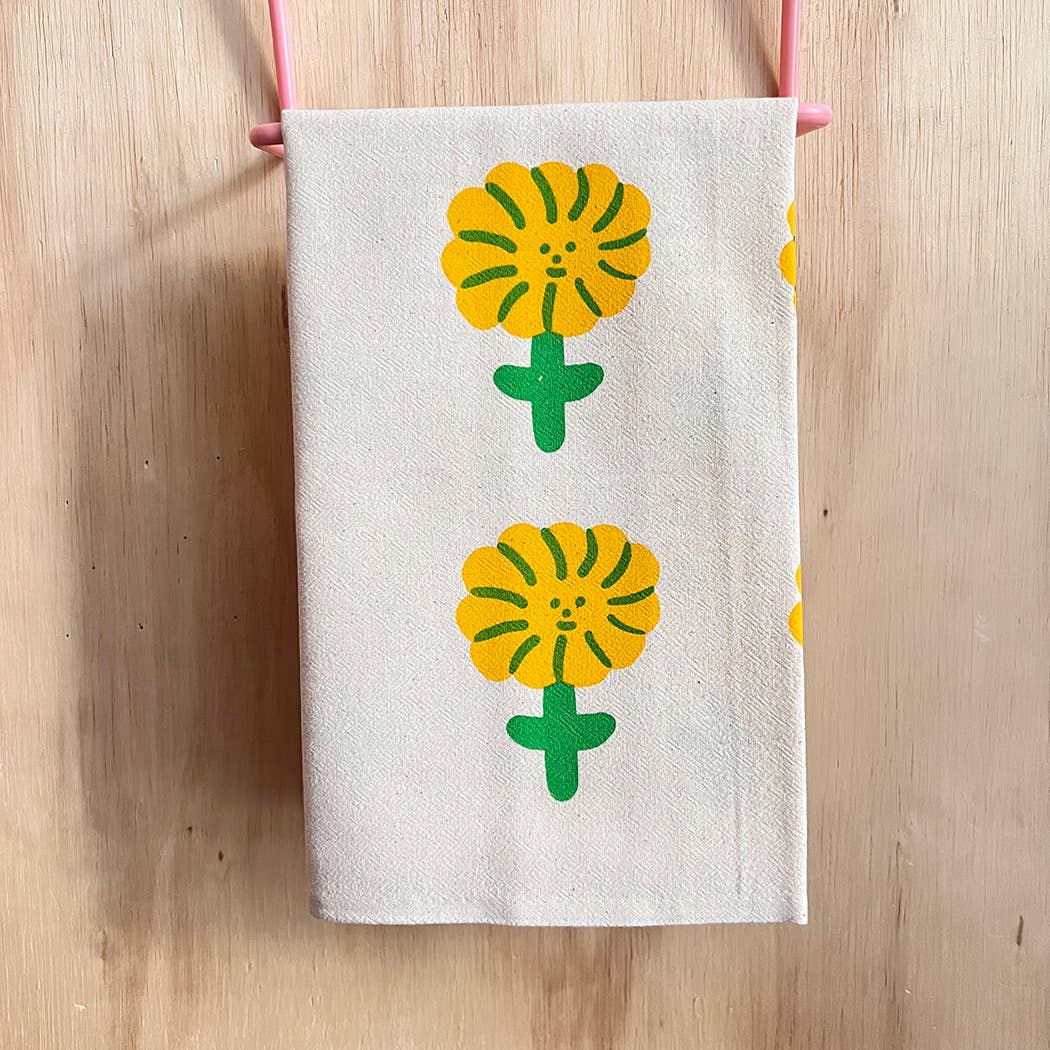 Happy flower tea towel