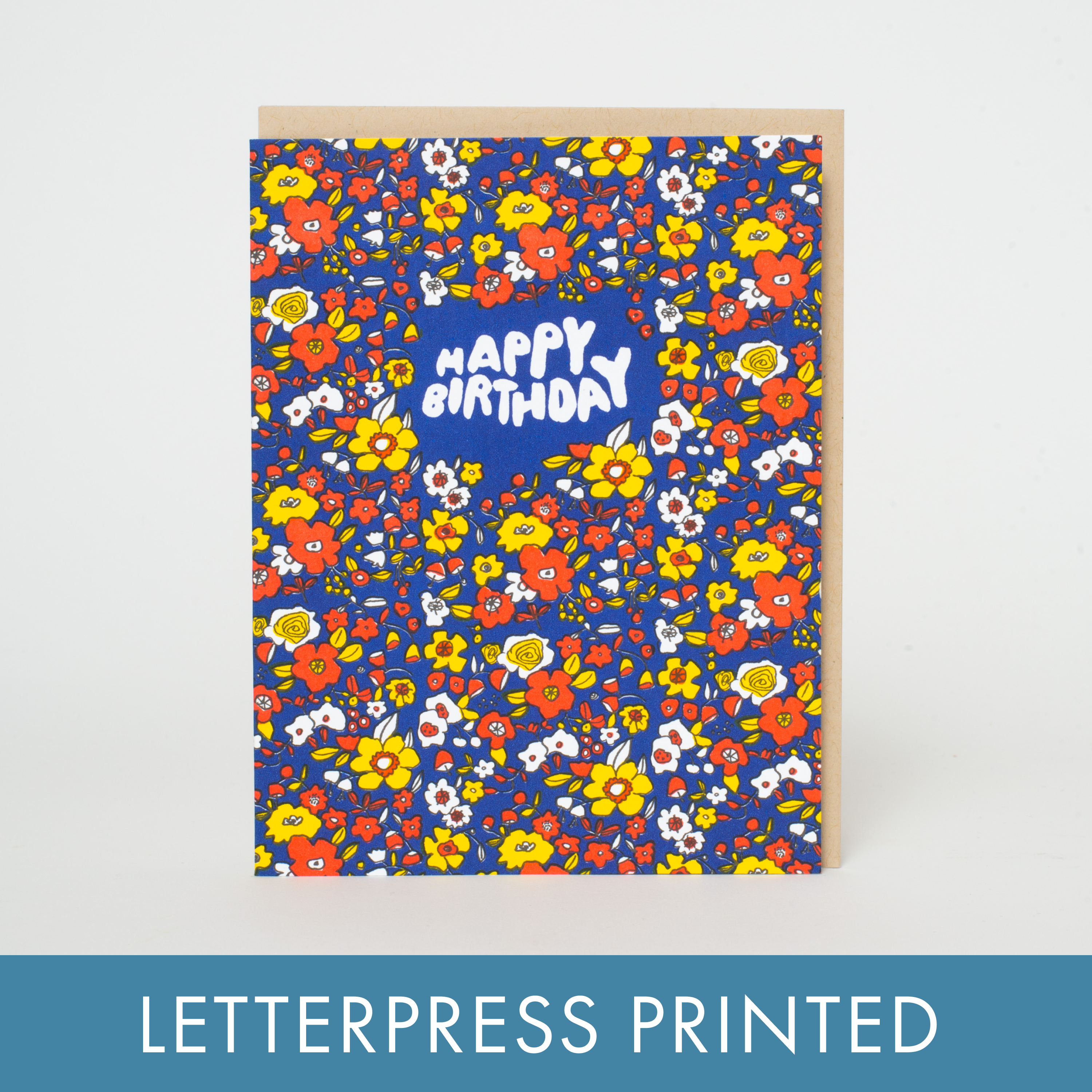 Happy Birthday Calico Floral Letterpress Greeting Card by Egg Press