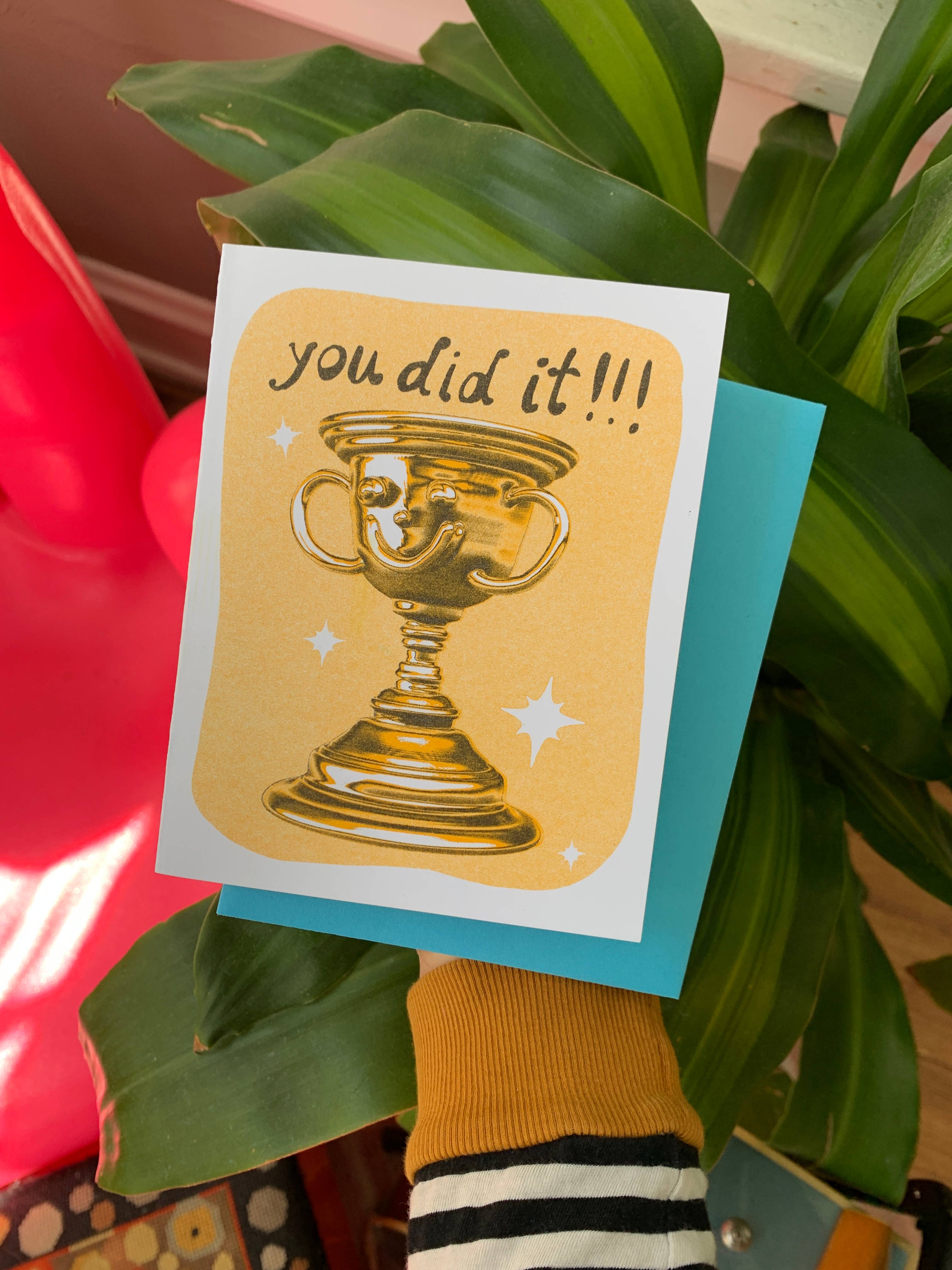 You Did It! Trophy Risograph A2 Greeting Card