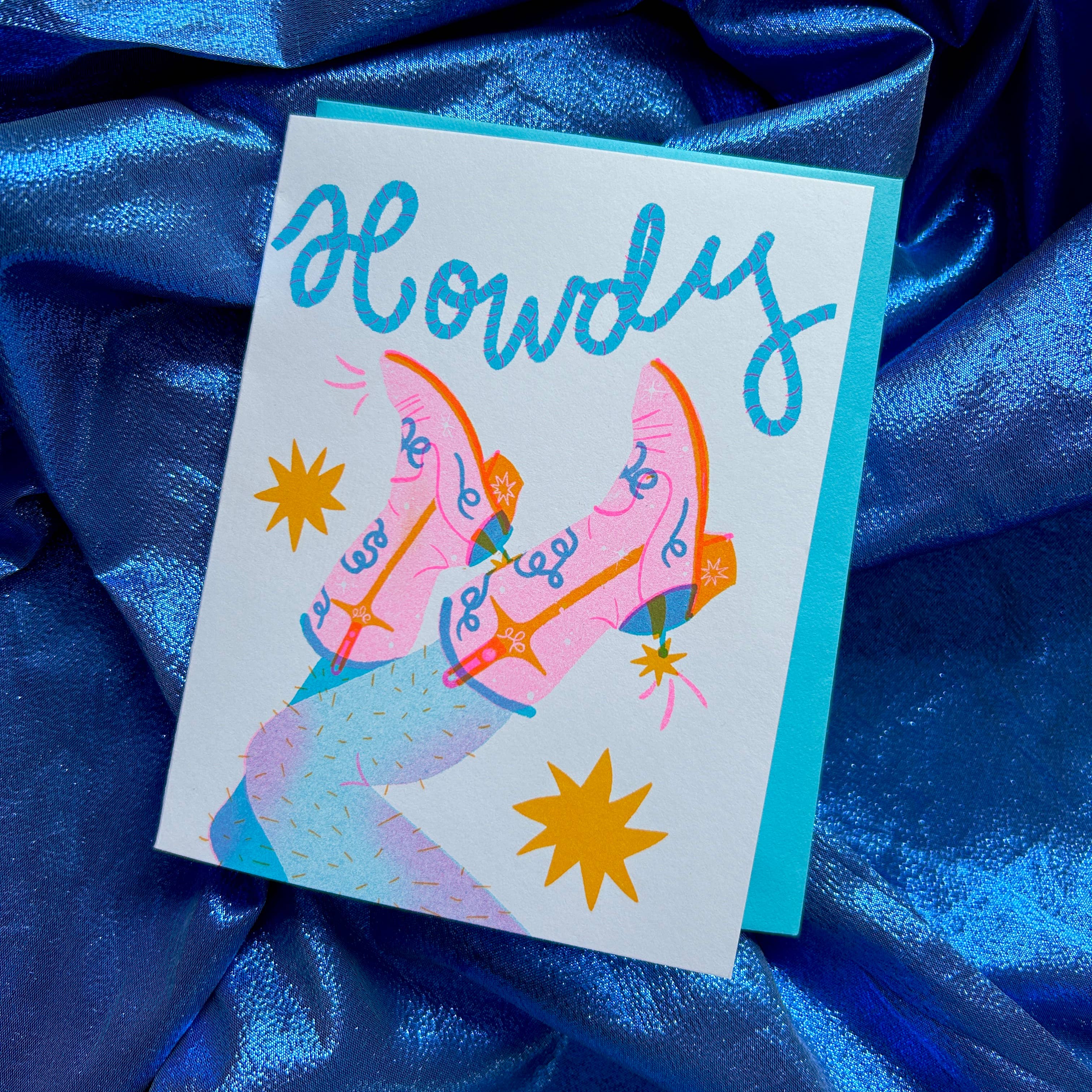 Howdy Cowgirl Risograph A2 Greeting Card