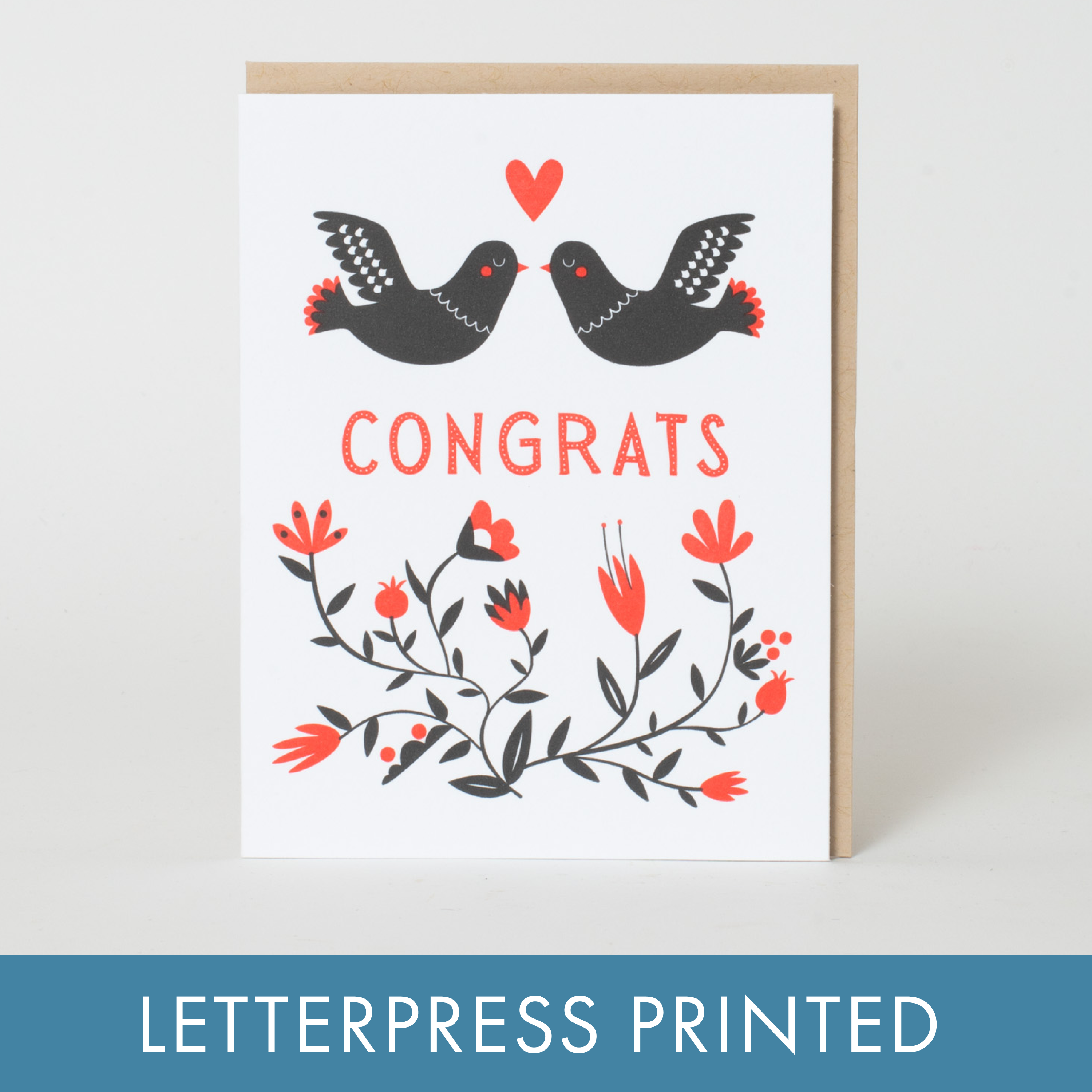 Congrats Doves Letterpress Greeting Card by Fugu Fugu