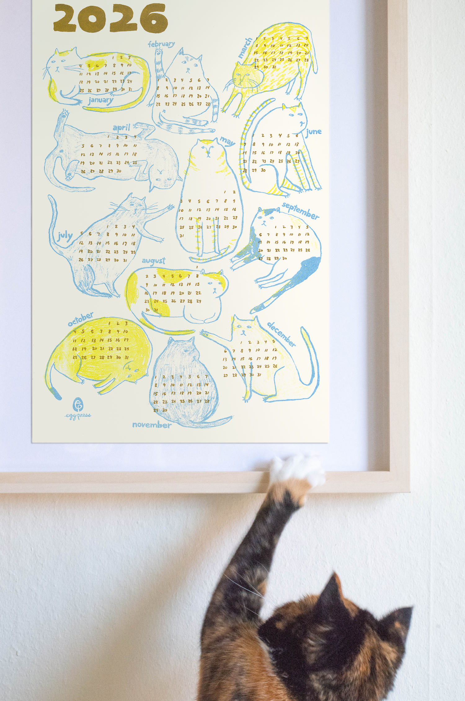 Cats 2026 Calendar Illustrated Risograph Print