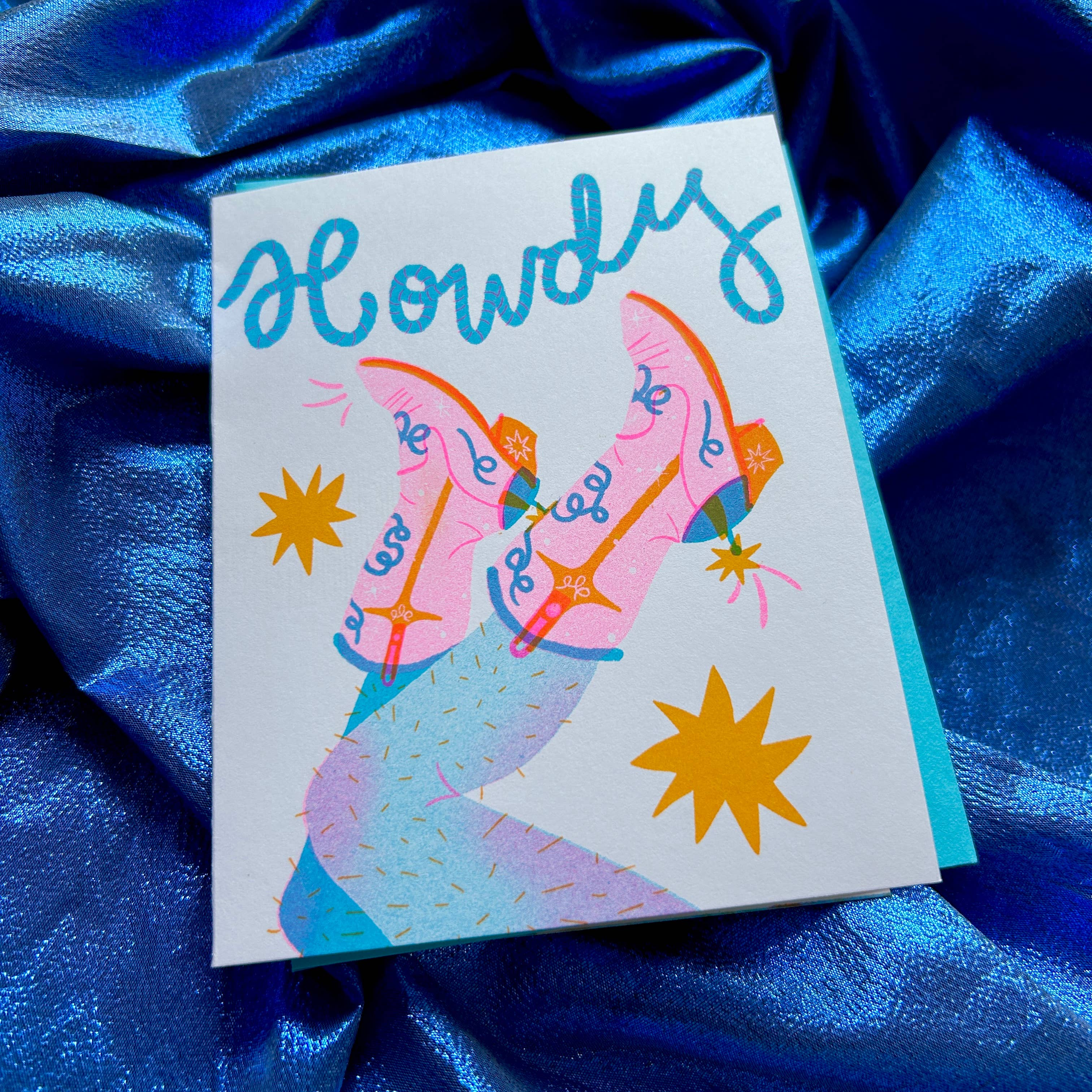 Howdy Cowgirl Risograph A2 Greeting Card